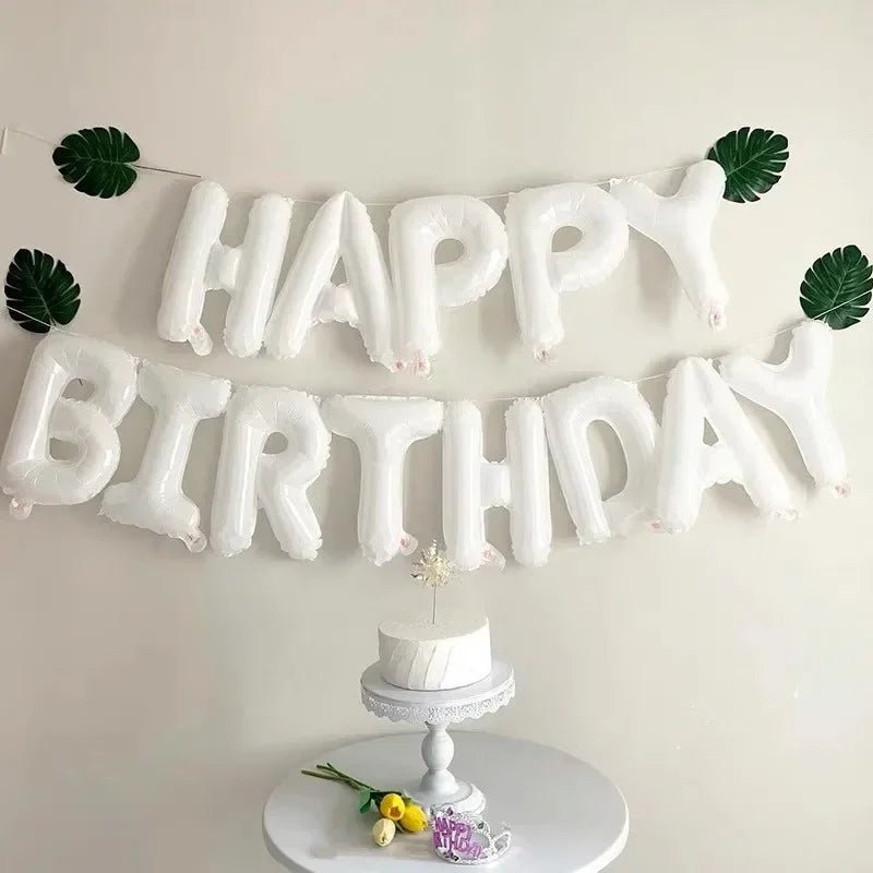 White Happy Birthday Balloon Banner - Cake Pops Parties