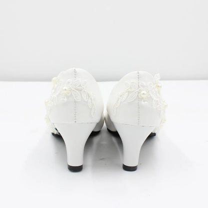 White lace large size women's Bride wedding shoes - Cake Pops Parties