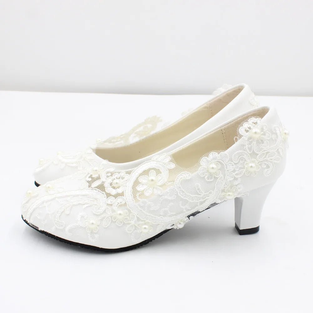 White lace large size women's Bride wedding shoes - Cake Pops Parties