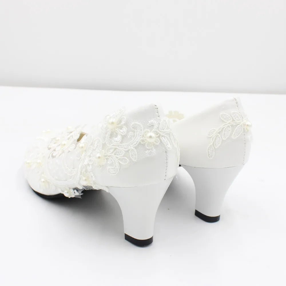 White lace large size women's Bride wedding shoes - Cake Pops Parties