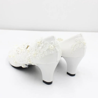 White lace large size women's Bride wedding shoes - Cake Pops Parties
