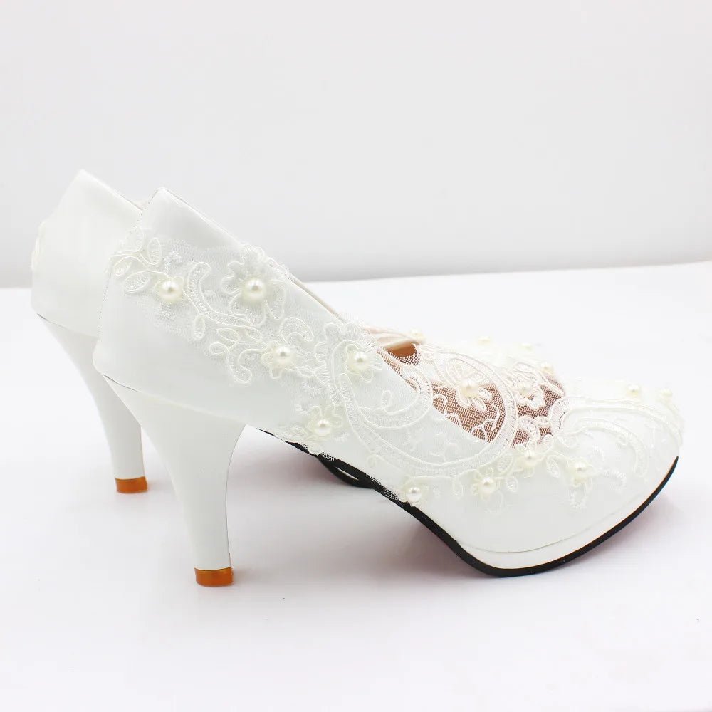 White lace large size women's Bride wedding shoes - Cake Pops Parties