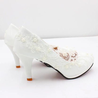White lace large size women's Bride wedding shoes - Cake Pops Parties