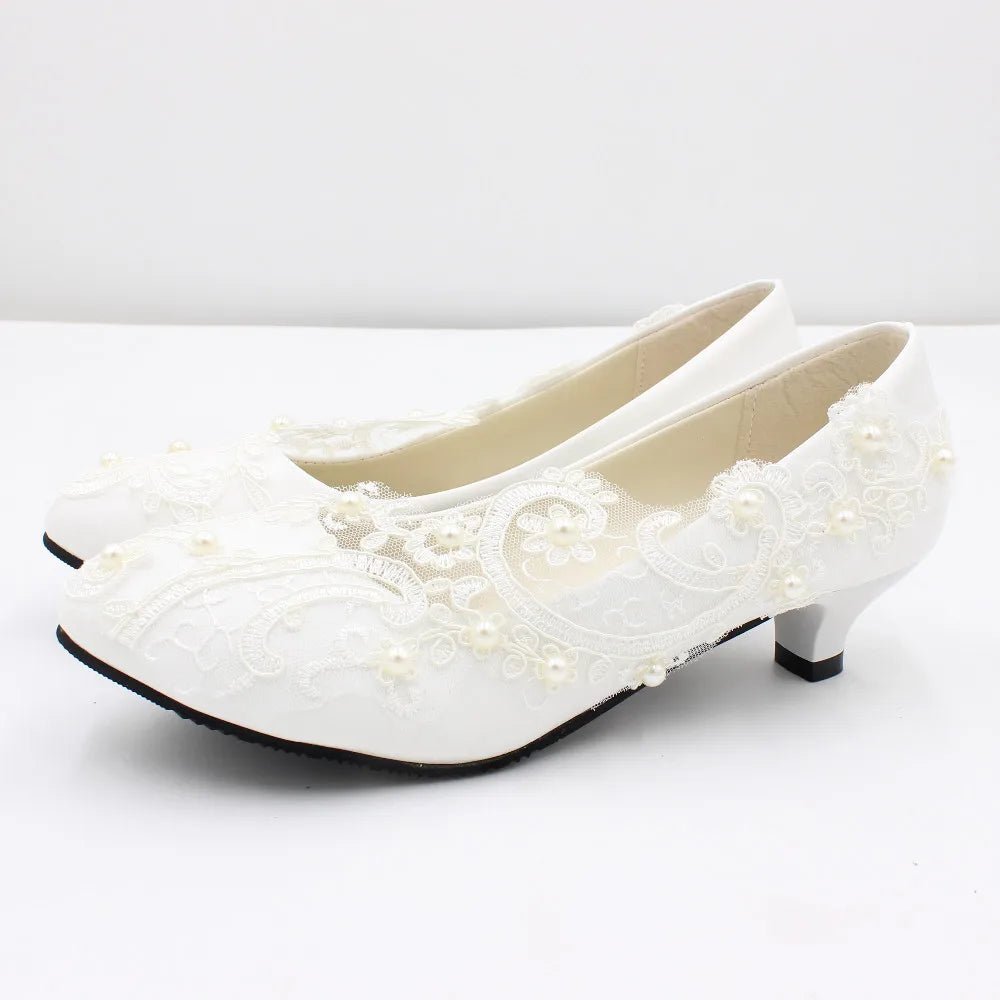White lace large size women's Bride wedding shoes - Cake Pops Parties