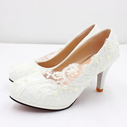 White lace large size women's Bride wedding shoes - Cake Pops Parties