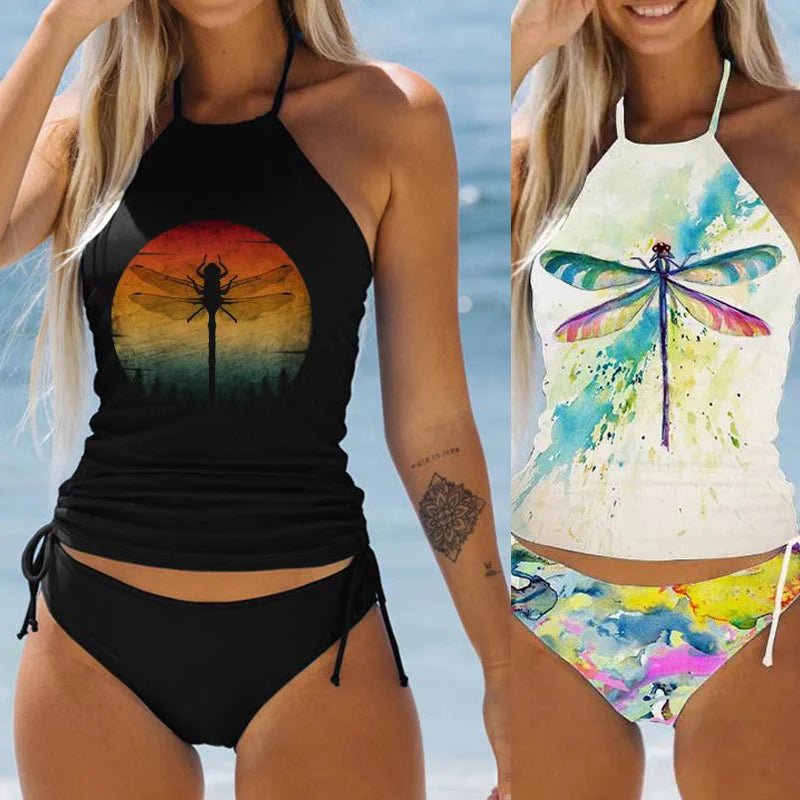 Women's Coconut Print Halter Neck Tankini Set | Drawstring Side Swimsuit - Cake Pops Parties