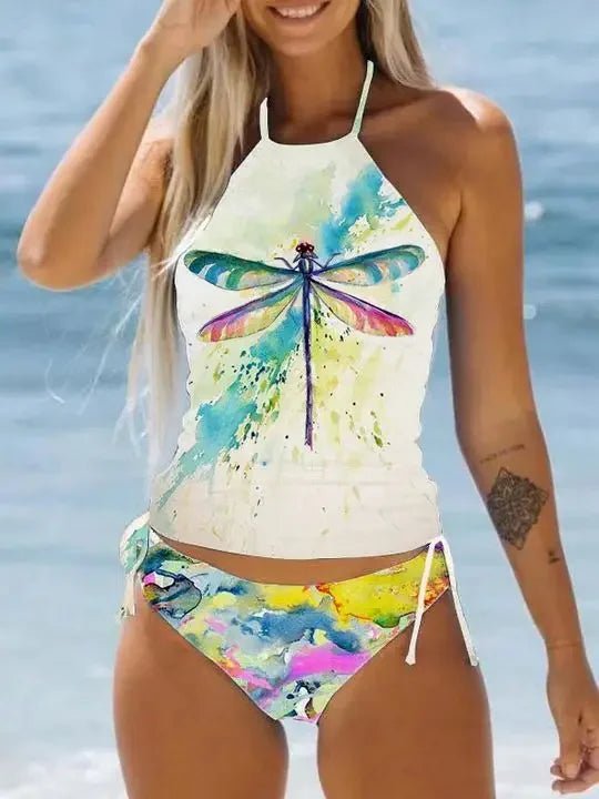 Women's Coconut Print Halter Neck Tankini Set | Drawstring Side Swimsuit - Cake Pops Parties