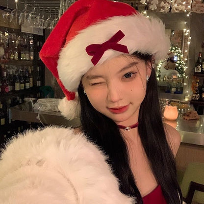 Women's Red and Black Bow Christmas Hat - Cake Pops Parties