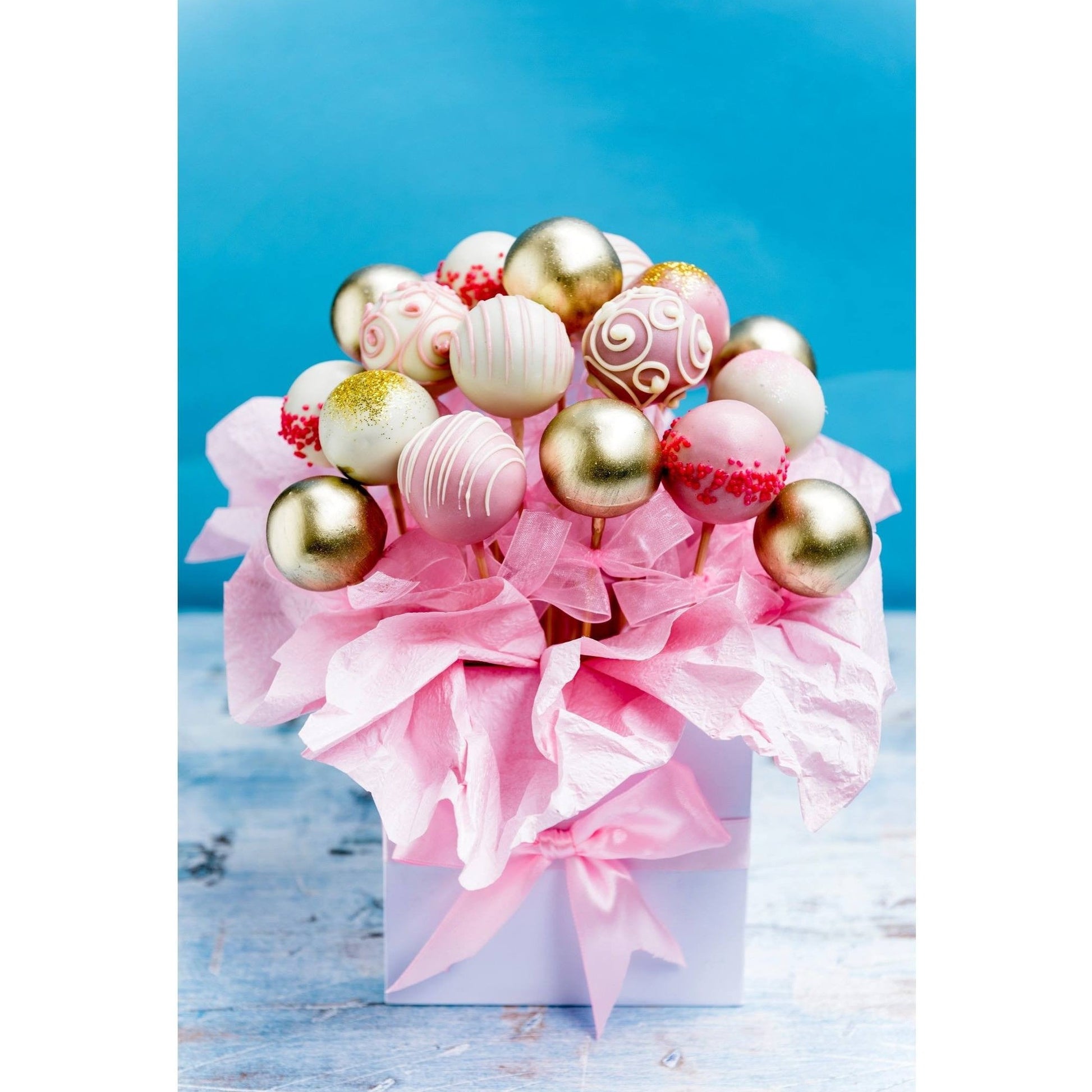 Buy Pink and Gold Cake Pops Box Bouquet With Edible Decoration For